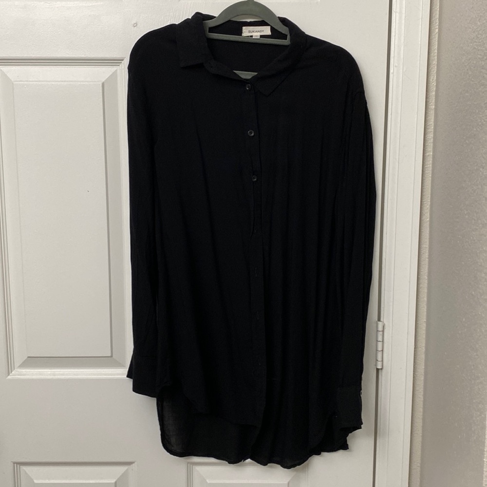 Black “Sukiansy” Button Down Long Sleeve Shirt